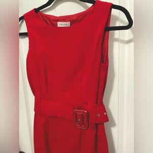 Classic Red Dress with Belt. Calvin Klein. Perfect Office Wear.